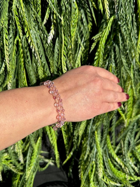 Rosy Bracelet Triple With Quartz Stack