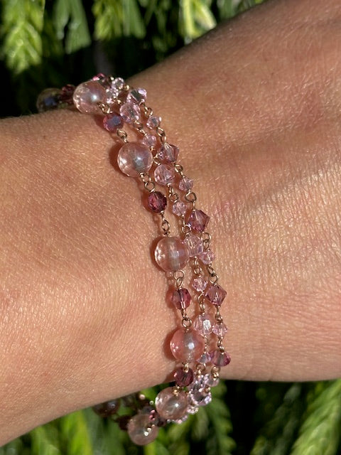Rosy Bracelet Triple With Quartz Stack